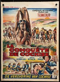 7y296 CONQUEST OF COCHISE Belgian 1953 Robert Stack, art of Native American John Hodiak tied up!