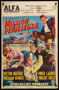 7y300 DANGEROUS MISSION Belgian 1954 Victor Mature, Piper Laurie, an avalanche of action!
