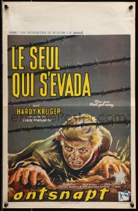 7y359 ONE THAT GOT AWAY Belgian 1958 different art of Hardy Kruger crawling under barbed wire!
