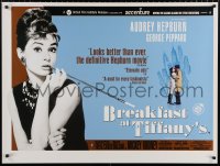 7y073 BREAKFAST AT TIFFANY'S British quad R2001 classic sexy Audrey Hepburn w/ George Peppard!