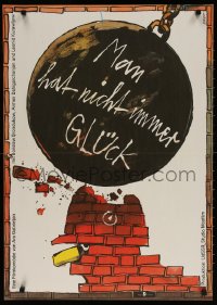 7y258 RAZ NA RAZ NE PRIKHODITSYA East German 23x32 1989 Ara Gabrielyan, wild wrecking ball artwork!