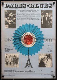7y273 PARIS BLUES East German 16x23 1970 Paul Newman, Sidney Poitier, Louis Armstrong w/ trumpet!