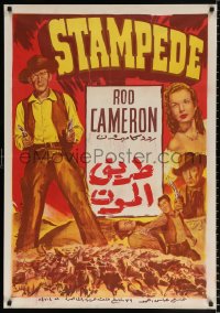 7y145 STAMPEDE Egyptian poster R1960s cowboy western images of Rod Cameron & pretty Gale Storm!