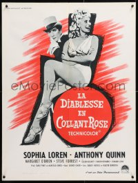 7y822 HELLER IN PINK TIGHTS French 24x32 1960 art of sexy blonde Sophia Loren, Anthony Quinn!