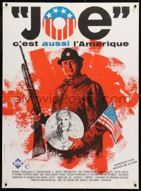 7y831 JOE French 23x32 1971 patriotic title design, Peter Boyle & hippie, Roger Boumendil art!