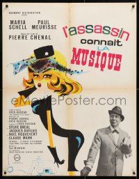 7y853 MURDERER KNOWS THE SCORE French 24x31 1963 cool Bourduge artwork of Maria Schell & Paul Meurisse!