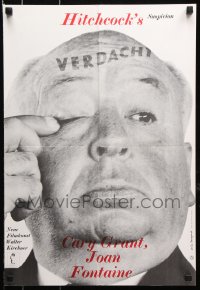 7y050 SUSPICION German 16x23 R1970s Cary Grant, great image of Alfred Hitchcock!