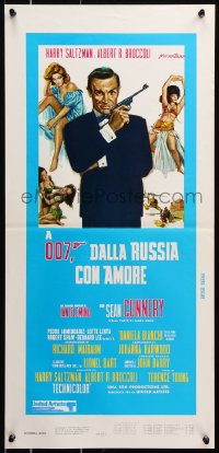 7y686 FROM RUSSIA WITH LOVE Italian locandina R1980s art of Sean Connery as James Bond 007 with gun!
