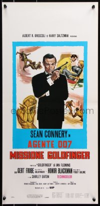 7y687 GOLDFINGER Italian locandina R1980s art of Sean Connery as James Bond + golden Shirley Eaton