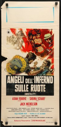 7y689 HELLS ANGELS ON WHEELS Italian locandina 1968 different Cesselon art of brawling bikers!