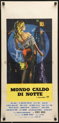 7y706 MONDO CALDO DI NOTTE Italian locandina 1962 art of sexy showgirl performing in nightclub!