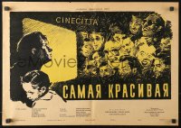 7y523 BELLISSIMA Russian 17x24 1956 directed by Visconti, Kovalenko art of Anna Magnani & daughter!