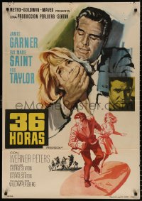 7y052 36 HOURS Spanish 1965 James Garner with gun, sexy Eva Marie Saint, Rod Taylor