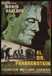 7y058 FRANKENSTEIN Spanish R1965 great different MCP art of Boris Karloff as the monster!