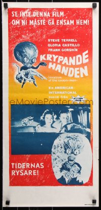 7y020 INVASION OF THE SAUCER MEN Swedish stolpe 1961 art of cabbage head alien & sexy girl!