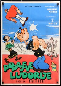 7y176 POPAJEVE LUDORIJE Yugoslavian 19x27 1960s art of Popeye, Olive Oyle & Bluto!
