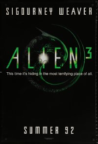 7z479 ALIEN 3 teaser DS 1sh 1992 Sigourney Weaver, 3 times the danger, 3 times the terror!