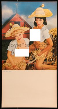 7z034 CALENDAR SAMPLE calendar 1950s sexy image of two women in straw hats!