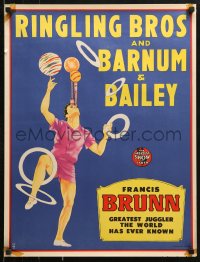 7z020 RINGLING BROS & BARNUM & BAILEY 21x27 circus poster 1950s greatest juggler Francis Brunn!