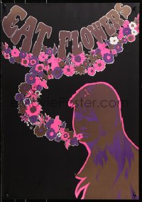 7z201 EAT FLOWERS 20x29 Dutch commercial poster 1960s psychedelic Slabbers art of woman & flowers!