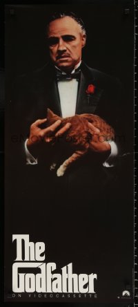 7z171 GODFATHER 17x38 video poster R1991 Marlon Brando & cat in Francis Ford Coppola crime classic