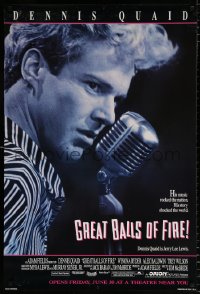 7z657 GREAT BALLS OF FIRE advance 1sh 1989 Dennis Quaid as rock & roll star Jerry Lee Lewis