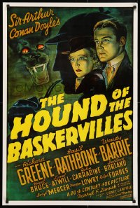 7z682 HOUND OF THE BASKERVILLES 25x37 1sh R1975 Sherlock Holmes, artwork from the original poster!