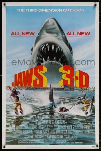 7z700 JAWS 3-D 1sh 1983 great Gary Meyer shark artwork, the third dimension is terror!