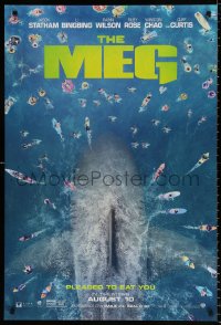 7z769 MEG teaser DS 1sh 2018 image of giant megalodon and terrified swimmers, pleased to eat you!