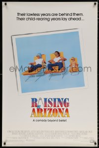 7z833 RAISING ARIZONA 1sh 1987 Coen Brothers, best art of Nicolas Cage, Holly Hunter & baby!