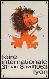 7z353 FAIR OF LYON 24x39 French special poster 1963 cool image of cloth lion by Jean Baches!
