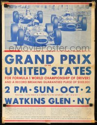 7z373 GRAND PRIX OF THE UNITED STATES 17x22 special poster 1966 Formula One race for $105,000 prize!
