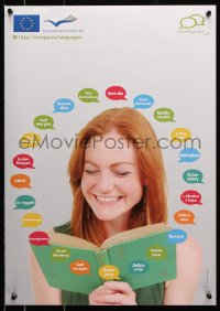 7z402 MULTILINGUALISM 17x24 special poster 2000s different languages, smiling woman reading a book!