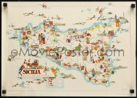 7z436 SICILIA 13x19 Italian special poster 1950s landmarks throughout the region by Cigheri!