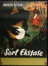 7z081 SORT EKSTASE 25x34 Danish advertising poster 1955 Stilling art of drum players & women dancing