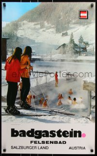 7z083 AUSTRIA 20x32 Austrian travel poster 1970s image from the country, Badgastein pool!