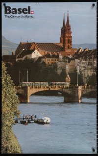 7z086 BASEL 25x40 Swiss travel poster 1960s completely different image of the city on the Rhine!