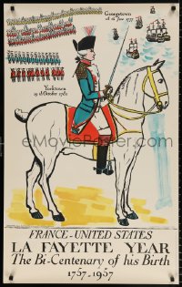 7z099 FRANCE - UNITED STATES LA FAYETTE YEAR 24x39 French travel poster 1956 Lafayette on horse!