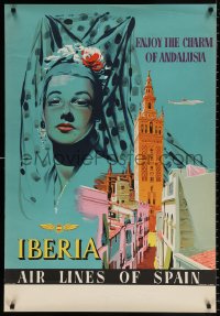 7z103 IBERIA ANDALUSIA 27x39 Spanish travel poster 1950s Lockheed Constellation, great art, ultra-rare!