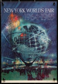 7z111 NEW YORK WORLD'S FAIR 11x16 travel poster 1961 art of the Unisphere & fireworks by Bob Peak!