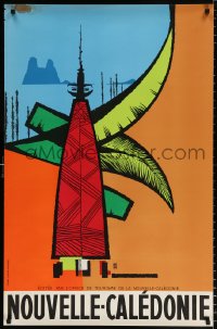 7z115 NOUVELLE-CALEDONIE 26x39 New Caledonian travel poster 1955 cool different art by Andre Henry!