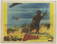8a069 GODZILLA LC #3 1956 great image of Gojira crushing airplanes in sky, rubbery monster classic!
