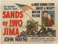 8a031 SANDS OF IWO JIMA TC 1950 John Wayne + classic WWII image of U.S. Marines raising the flag!