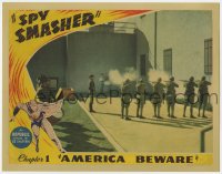 8a108 SPY SMASHER chapter 1 LC 1942 Whiz Comics super hero serial, firing squad shoots, full-color!
