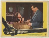 8a111 SUNSET BOULEVARD linen LC #3 1950 Gloria Swanson tries to stop William Holden from leaving!