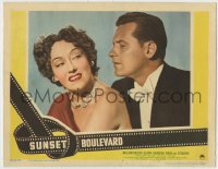 8a112 SUNSET BOULEVARD linen LC #7 1950 great close up of William Holden & smiling Gloria Swanson!