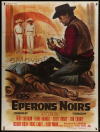 8b645 BLACK SPURS French 1p 1965 different art of cowboy Rory Calhoun & dead guy by Boris Grinsson!