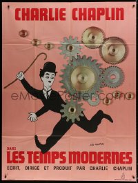8b840 MODERN TIMES French 1p R1970s Leo Kouper art of Charlie Chaplin running by giant gears!
