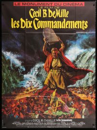 8b943 TEN COMMANDMENTS French 1p R1970s Cecil B. DeMille classic, art of Charlton Heston w/tablets!