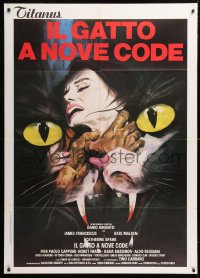 8b117 CAT O' NINE TAILS Italian 1p 1971 Dario Argento's Il Gatto a Nove Code, cat & strangling art!